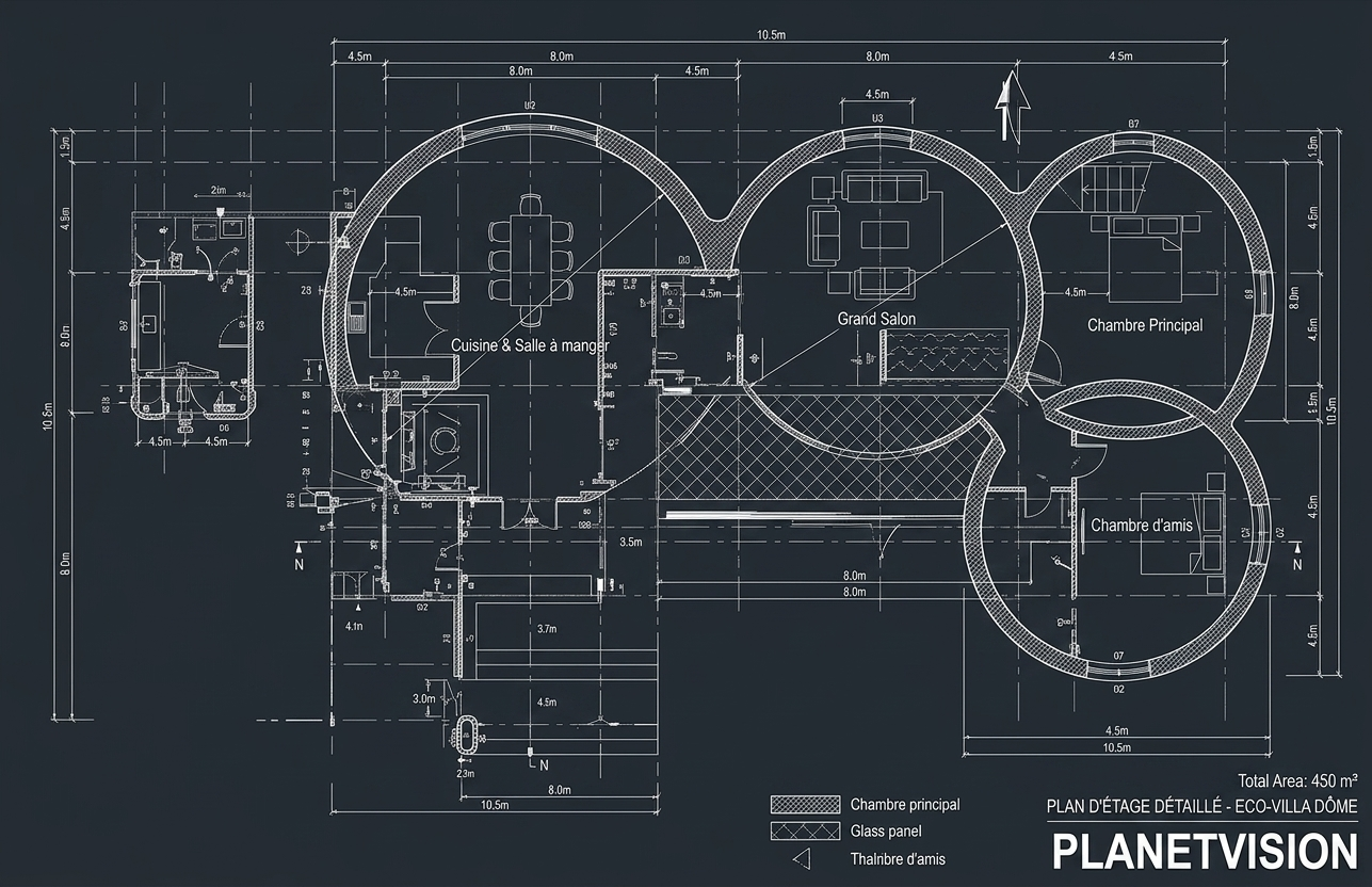 Detailed architectural blueprint of an eco-villa dome
